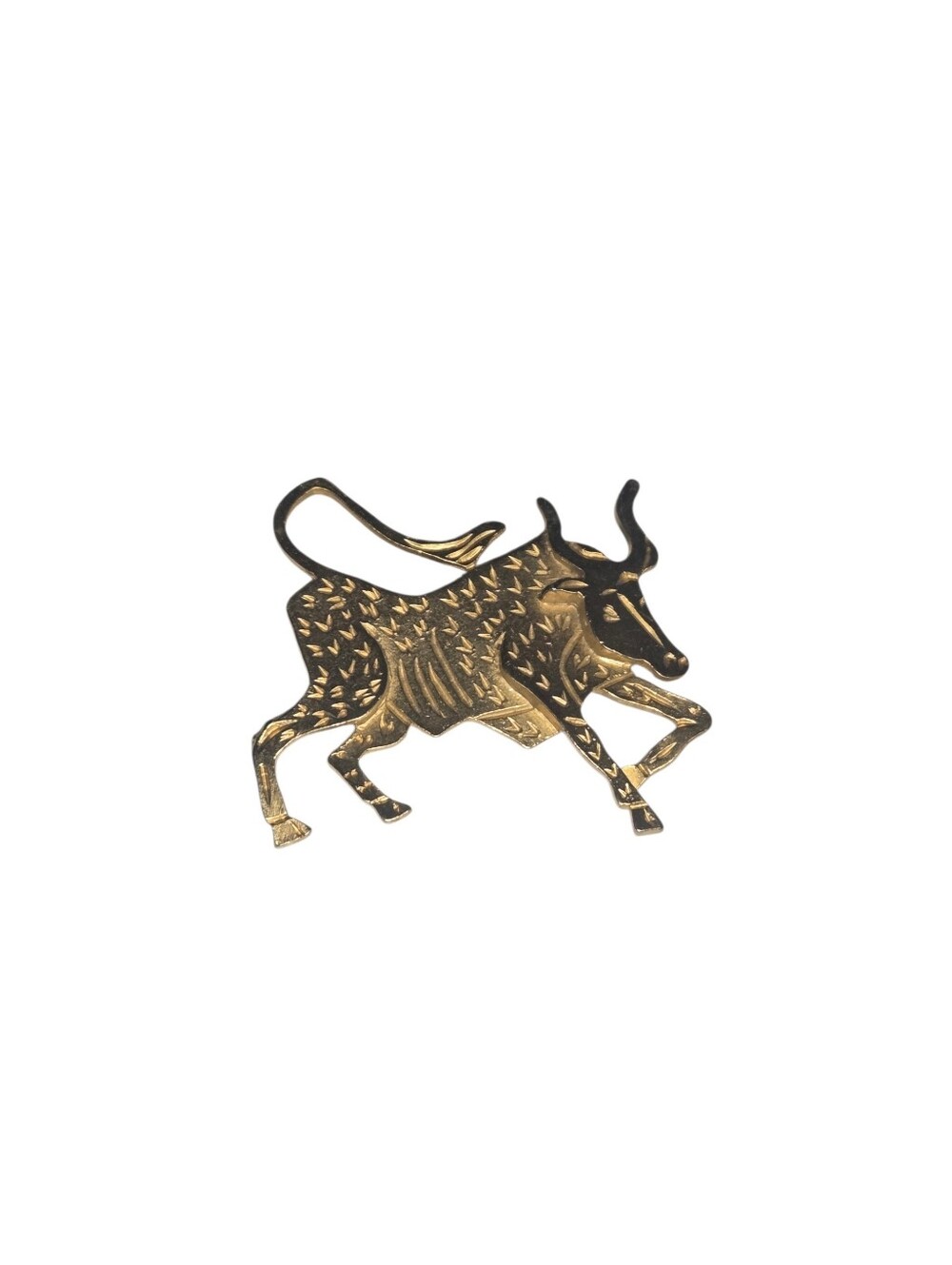 Vintage Mid-Century Style Gold Tone Charging Bull Brooch Pin